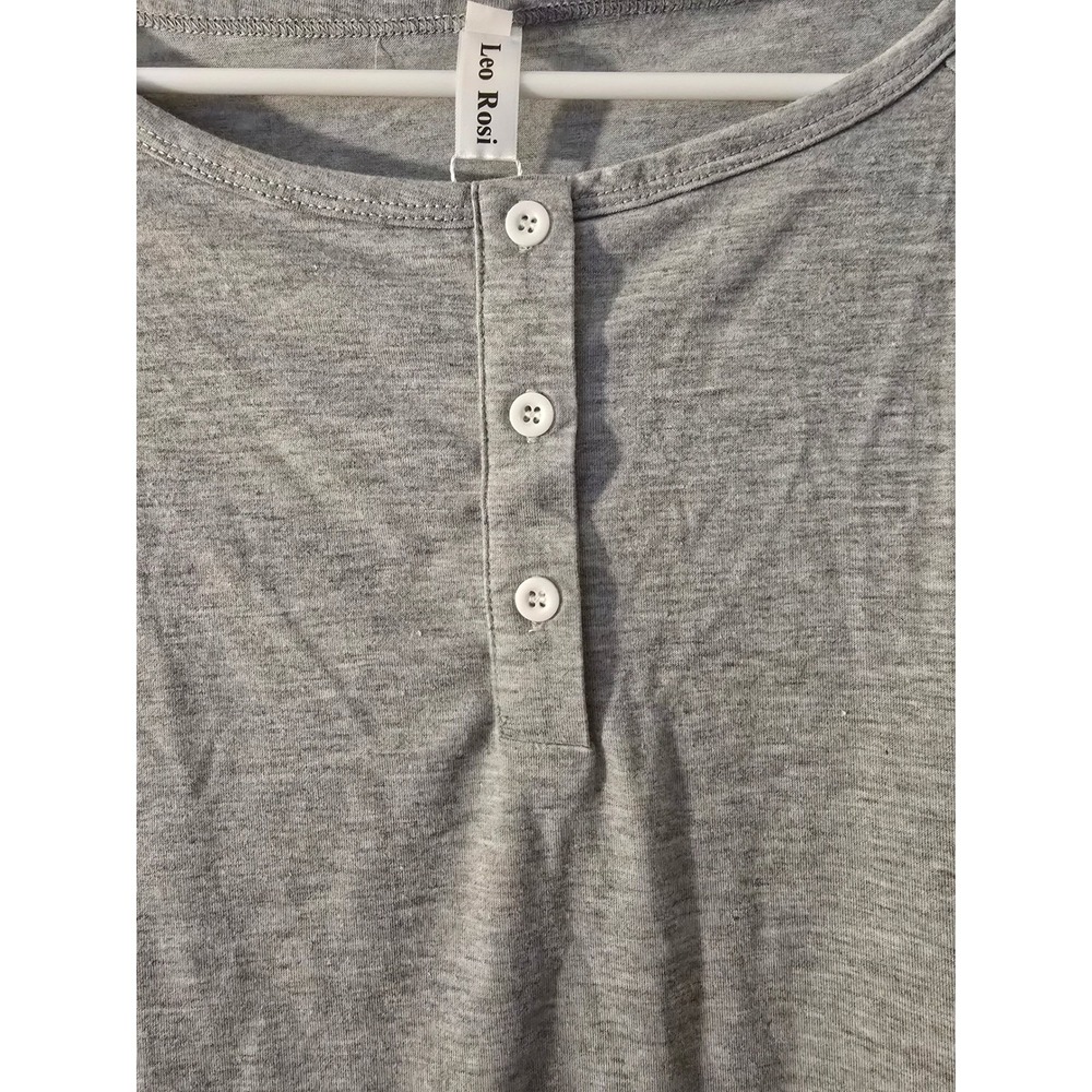 Leo Rosi Womens Heather Gray Henley Short Sleeve Raglan Top Size Large NWT - Picture 3 of 9